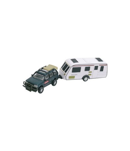 Model terénního auta s karavanem